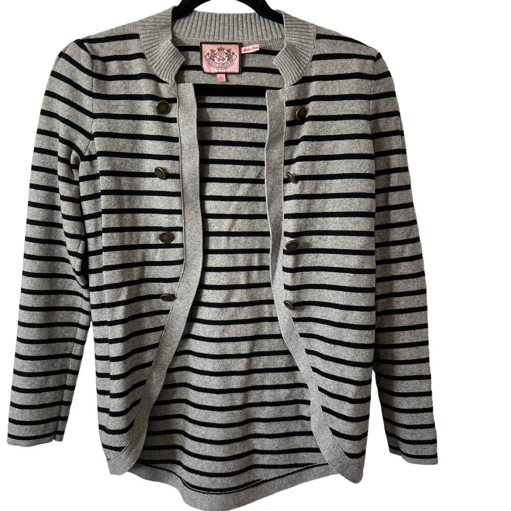JUICY COUTURE Striped Military Style Gray/Black Striped Cardigan SOLD